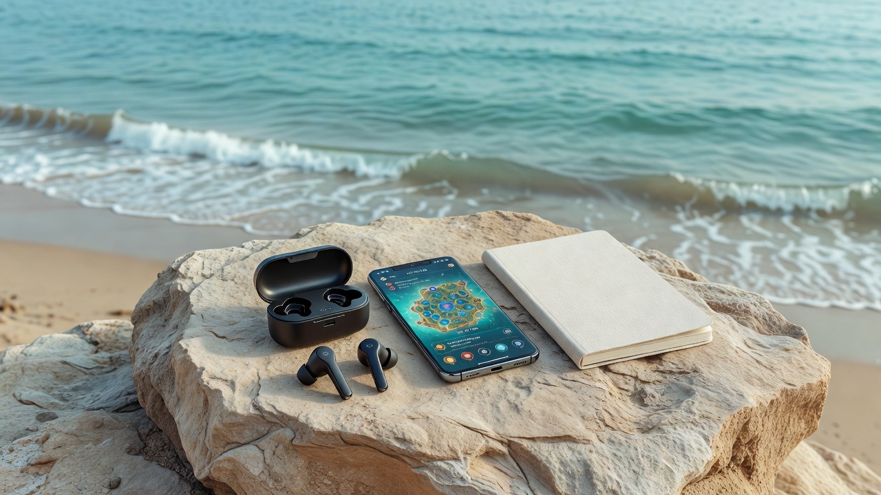 Gaming accessories on a coastal rock
