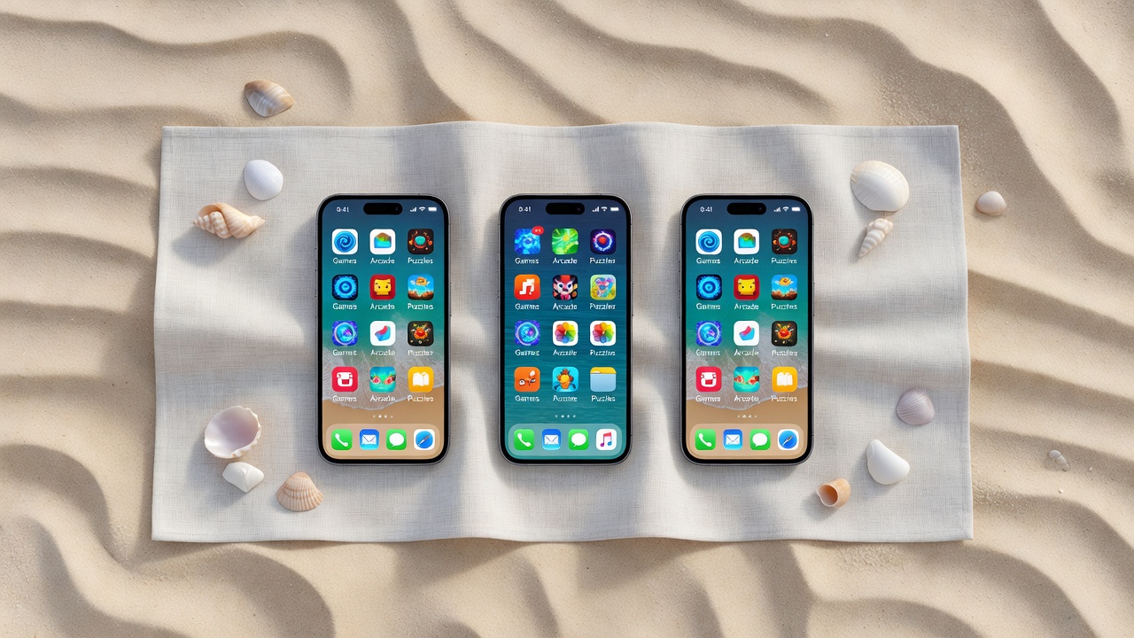 Organized smartphones app library beach
